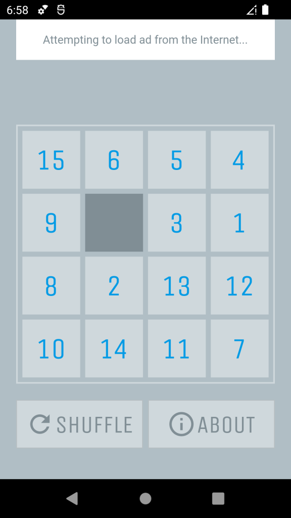 A screenshot of a shuffled slider puzzle.